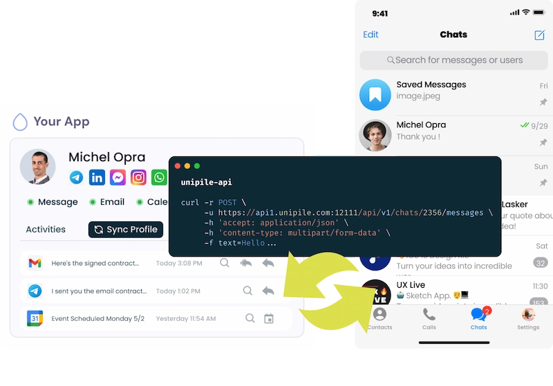 Send Telegram messages through Unipile’s unified API integration