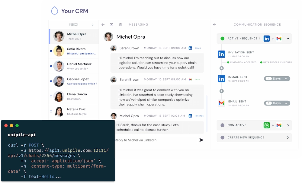 Interface RM avec LinkedIn et intégration de l'API Email pour des séquences automatisées