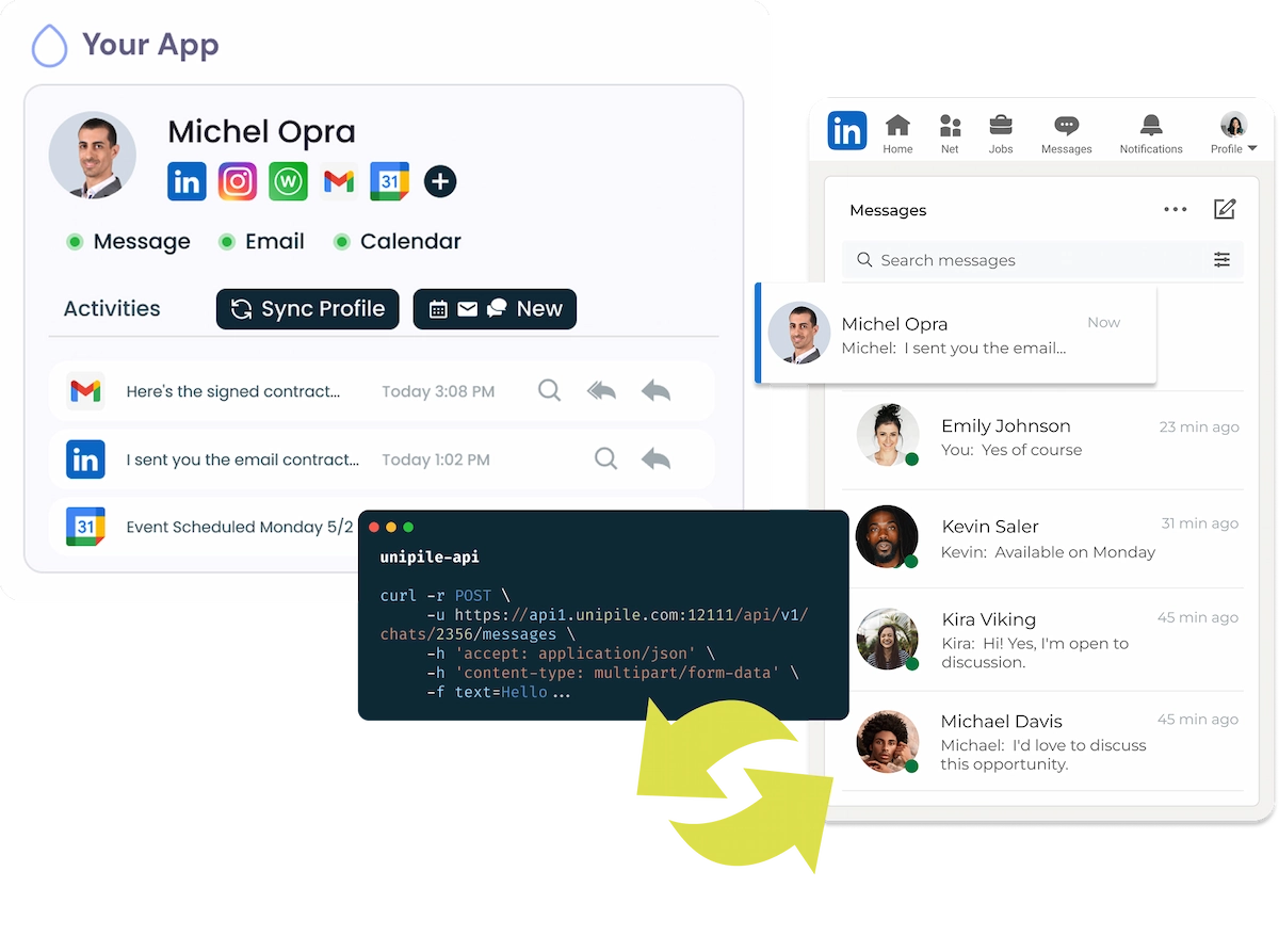 Senden Sie LinkedIn-Nachrichten über Unipile API mit einheitlichem Posteingang und synchronisiertem Profil