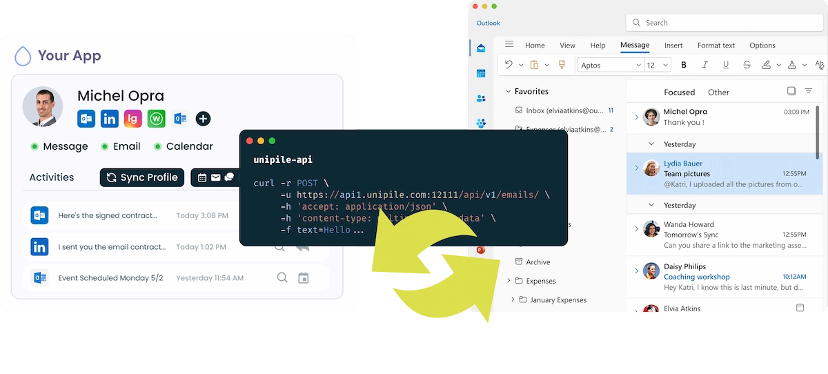 Outlook API-integratie die verzonden en ontvangen e-mails in een CRM toont