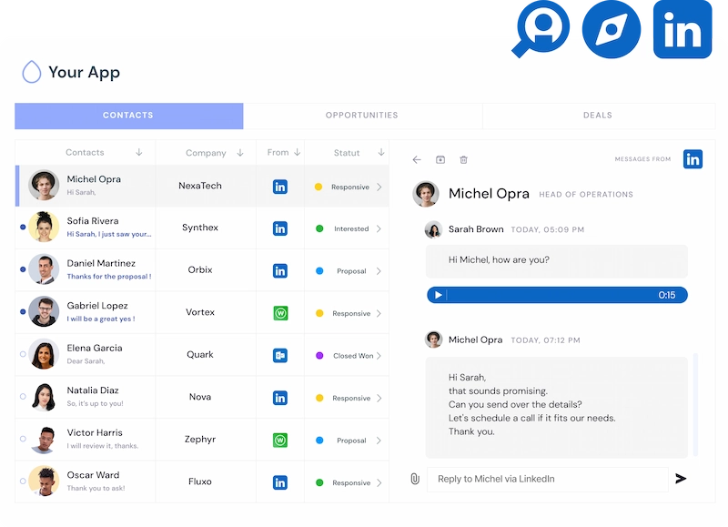 API di messaggistica di LinkedIn integrata nell'interfaccia del CRM